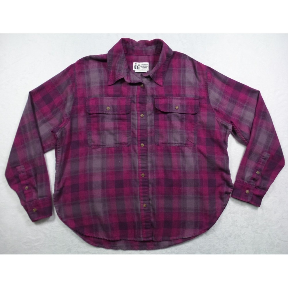 Marmot Top Womens Size Large Purple Plaid Button Up Shirt Long Sleeve Flannel‎